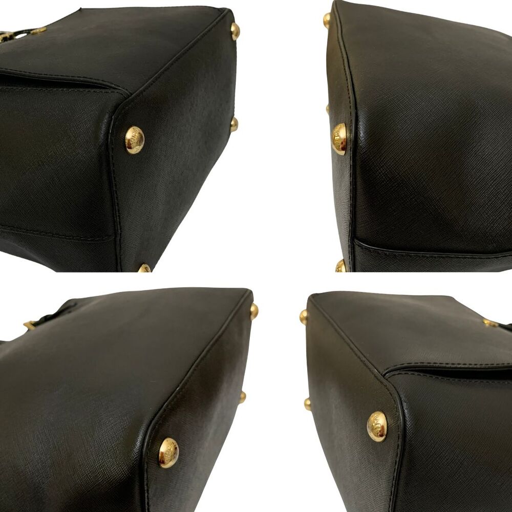 Michael Kors Black Saffiano Leather Tote Bag Gold Tone MK Charm Medium - Picture 9 of 13